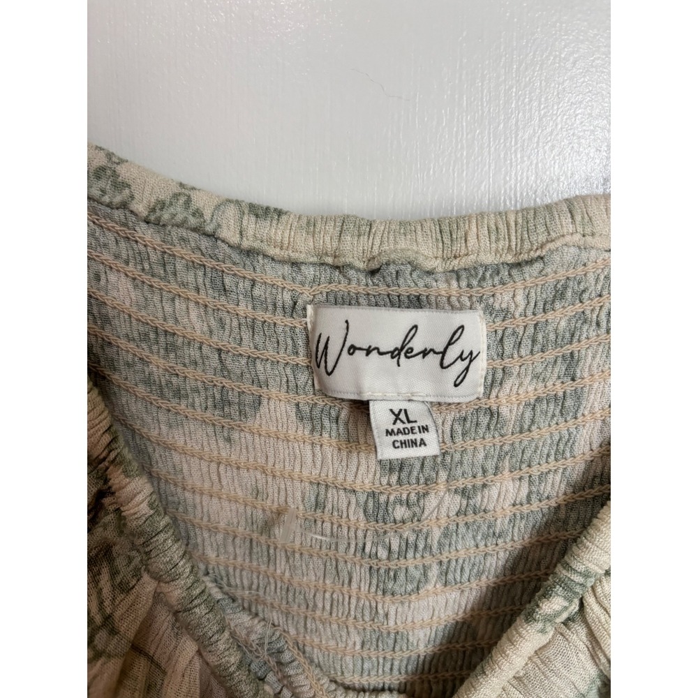 Wonderly Womens XL Sage Green Damask Floral Smocked Off Shoulder Maxi Dress - Picture 3 of 5